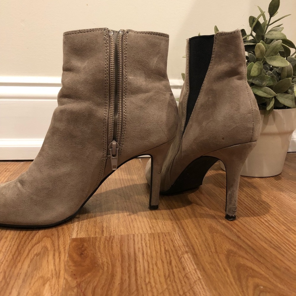 Taupe booties and great condition.
